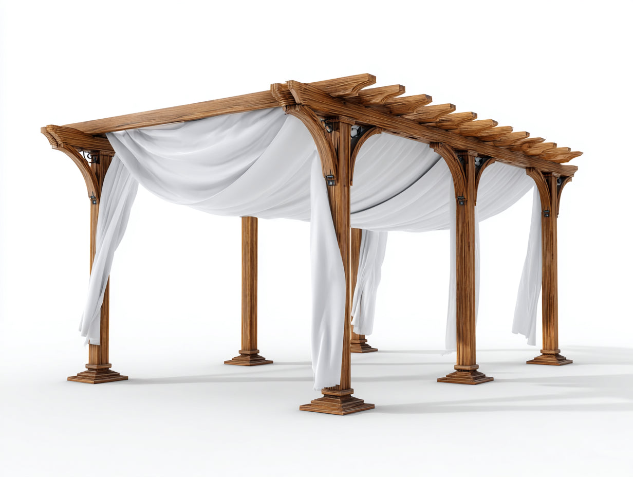 Pergolas et tonnelles - Bois-Tissu - 420 x 300 x 285 cm - Marron-Blanc - Rustique