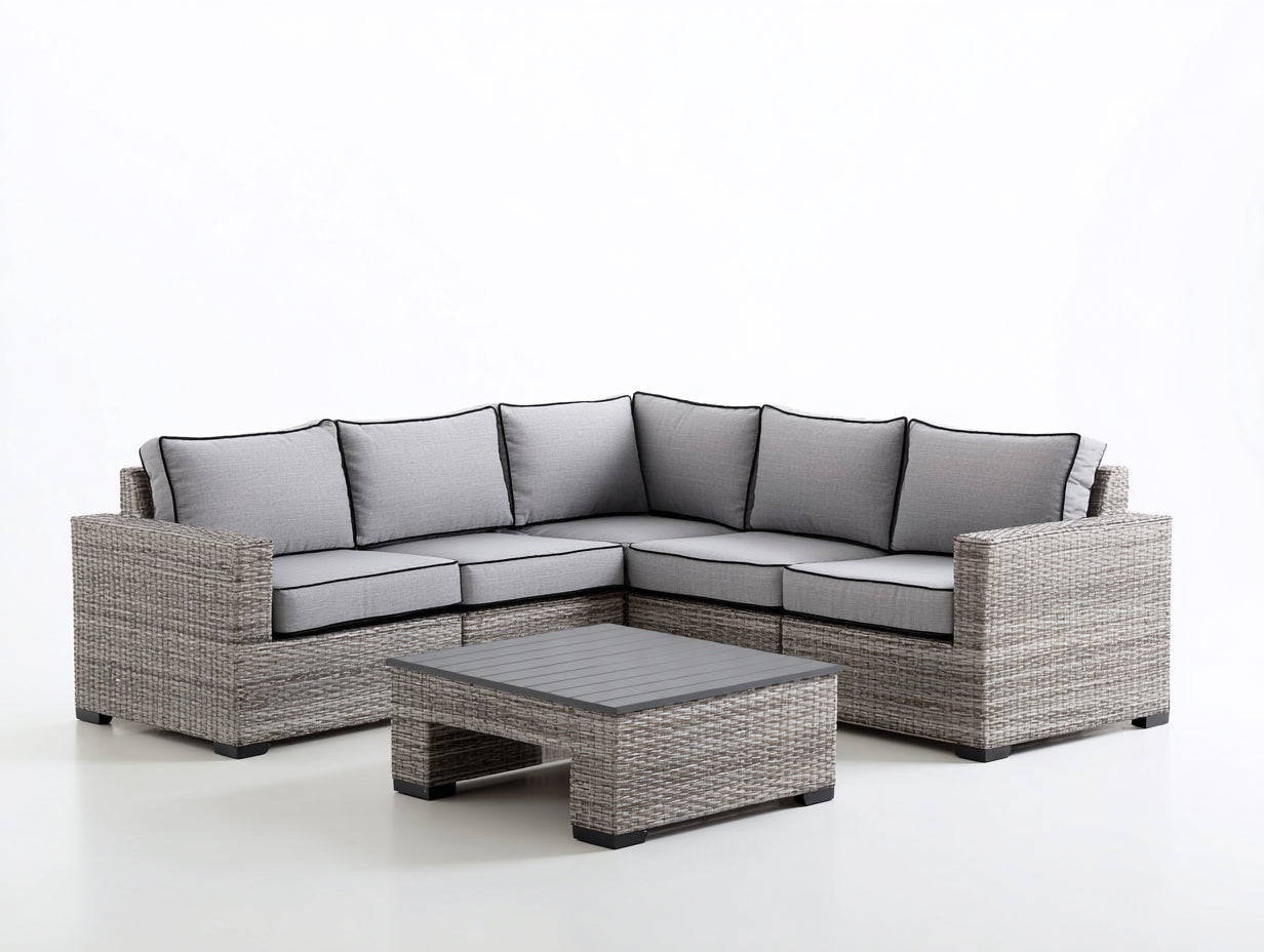 Canapé de jardin - Résine tressée - 208 x 208 x 66 cm - Gris-Noir - Contemporain