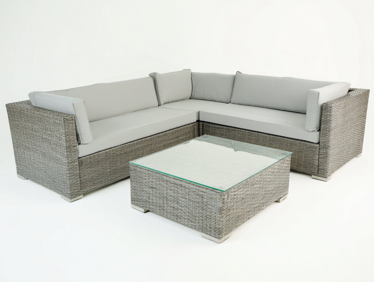 Canapé de jardin - Résine tressée-Verre - 228 x 228 x 66 cm - Gris clair - Moderne
