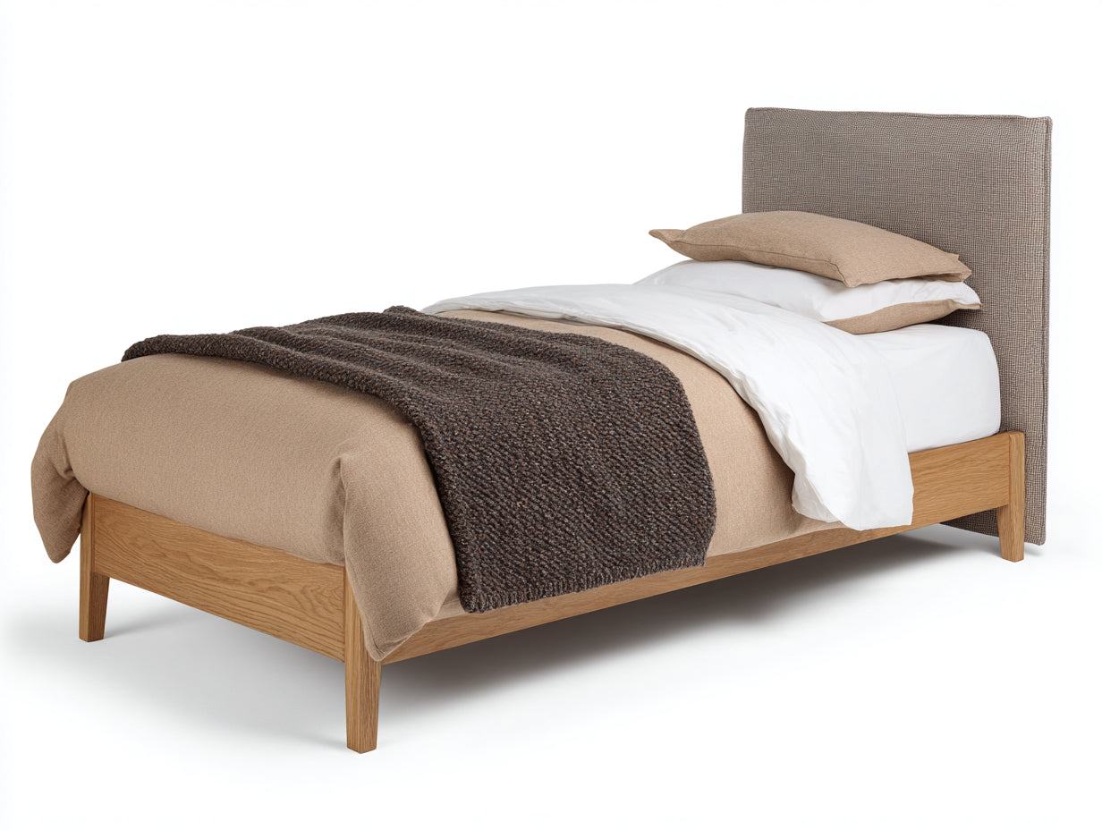Lit simple-bois-tissu-205x100x98 cm-naturel-beige-style moderne