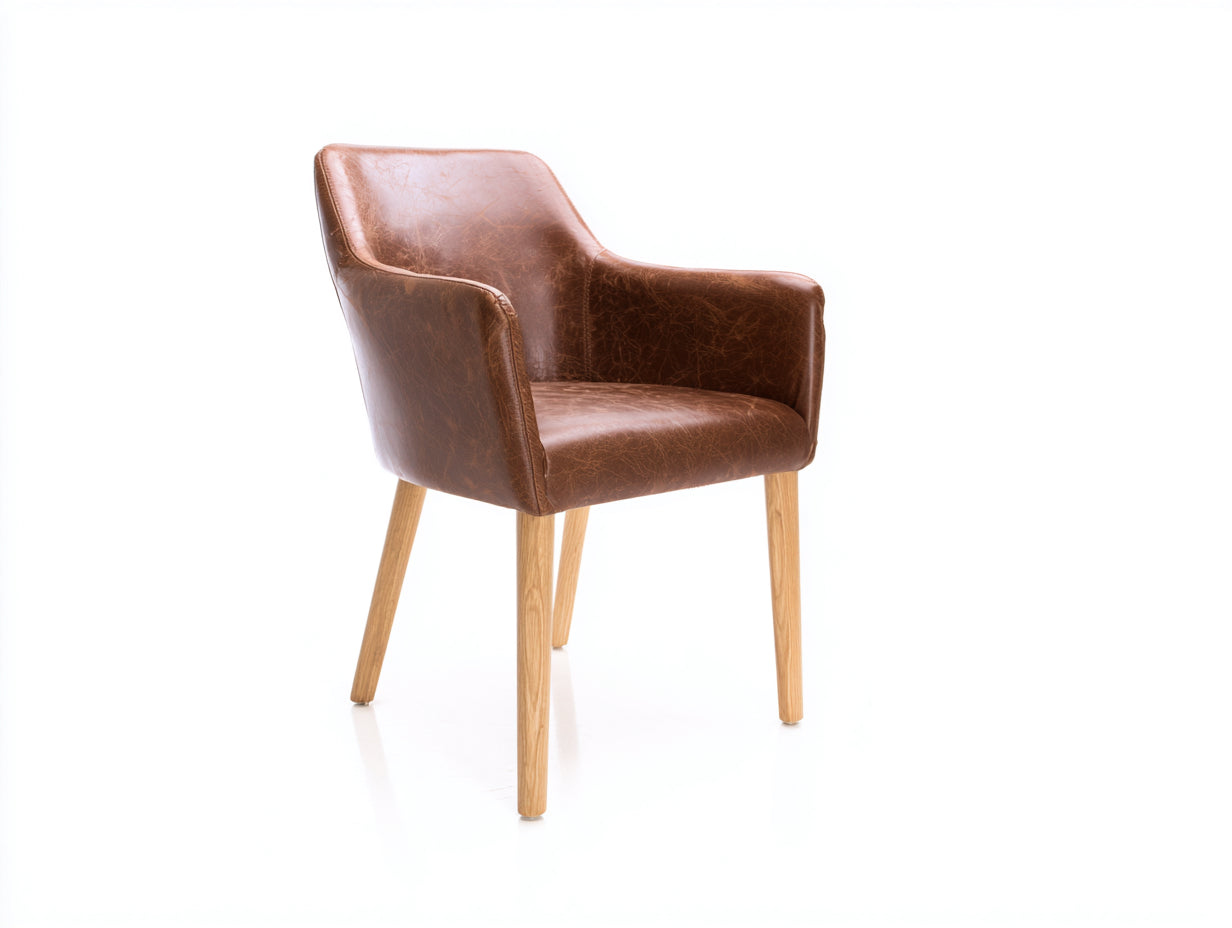 Chaise de salle à manger - Similicuir-Bois - 60x57x86 cm - Marron cognac-Bois naturel - Vintage