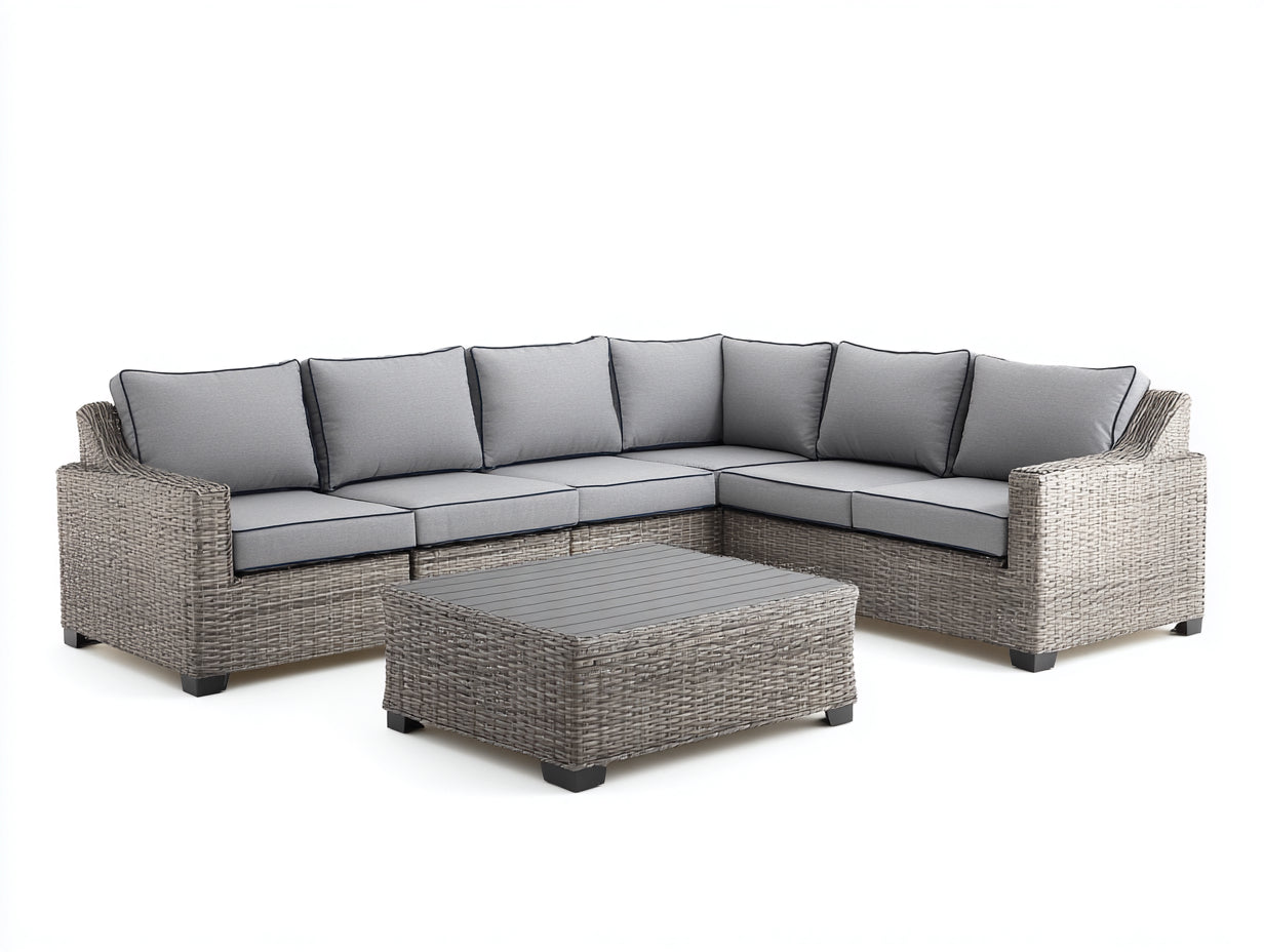 Canapé de jardin - Résine tressée - 250 x 190 x 65 cm - Gris clair-Gris - Moderne