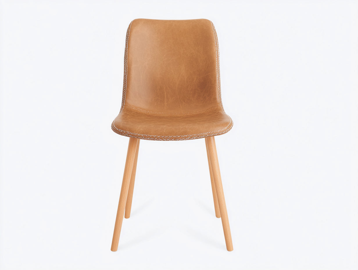 Chaise de salle à manger - Similicuir-Bois - 49x55x85 cm - Camel-Bois naturel - Moderne