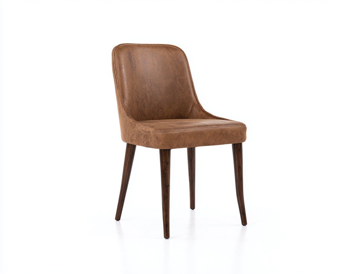Chaise de salle à manger - Similicuir-Bois - 50x55x86 cm - Marron-Bois foncé - Vintage
