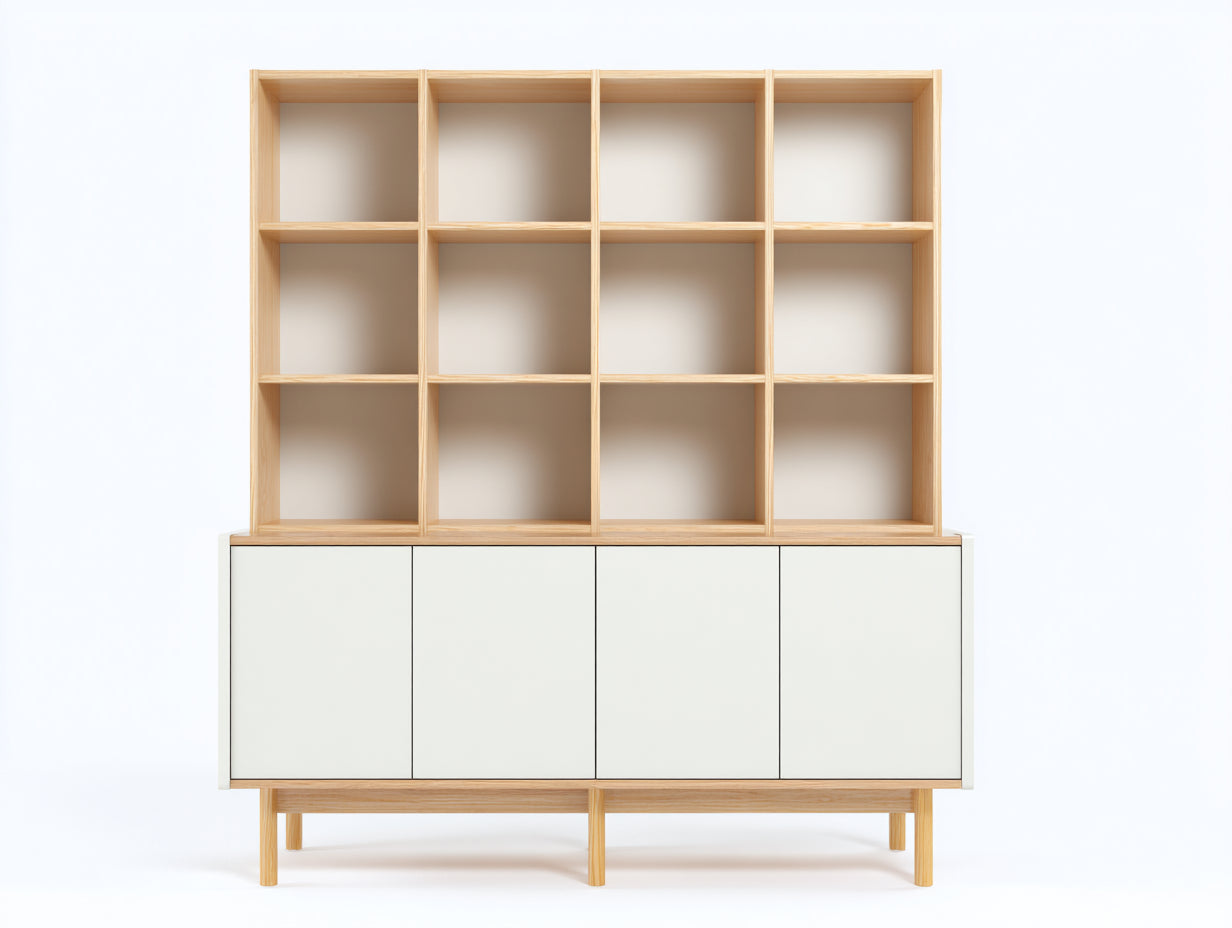 Bibliothèque - Bois-MDF - 172x38x196 cm - Bois naturel-Blanc - Contemporain