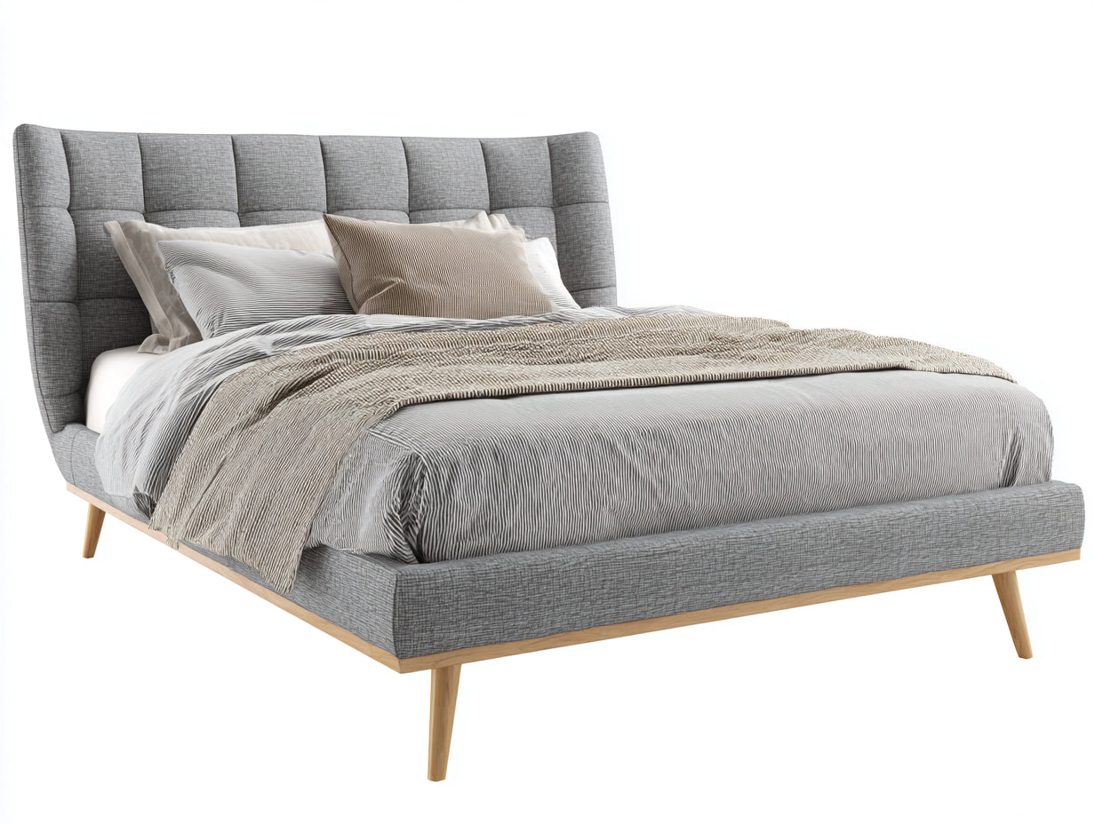 Lit double-tissu-bois-215x174x110 cm-gris-naturel-style contemporain