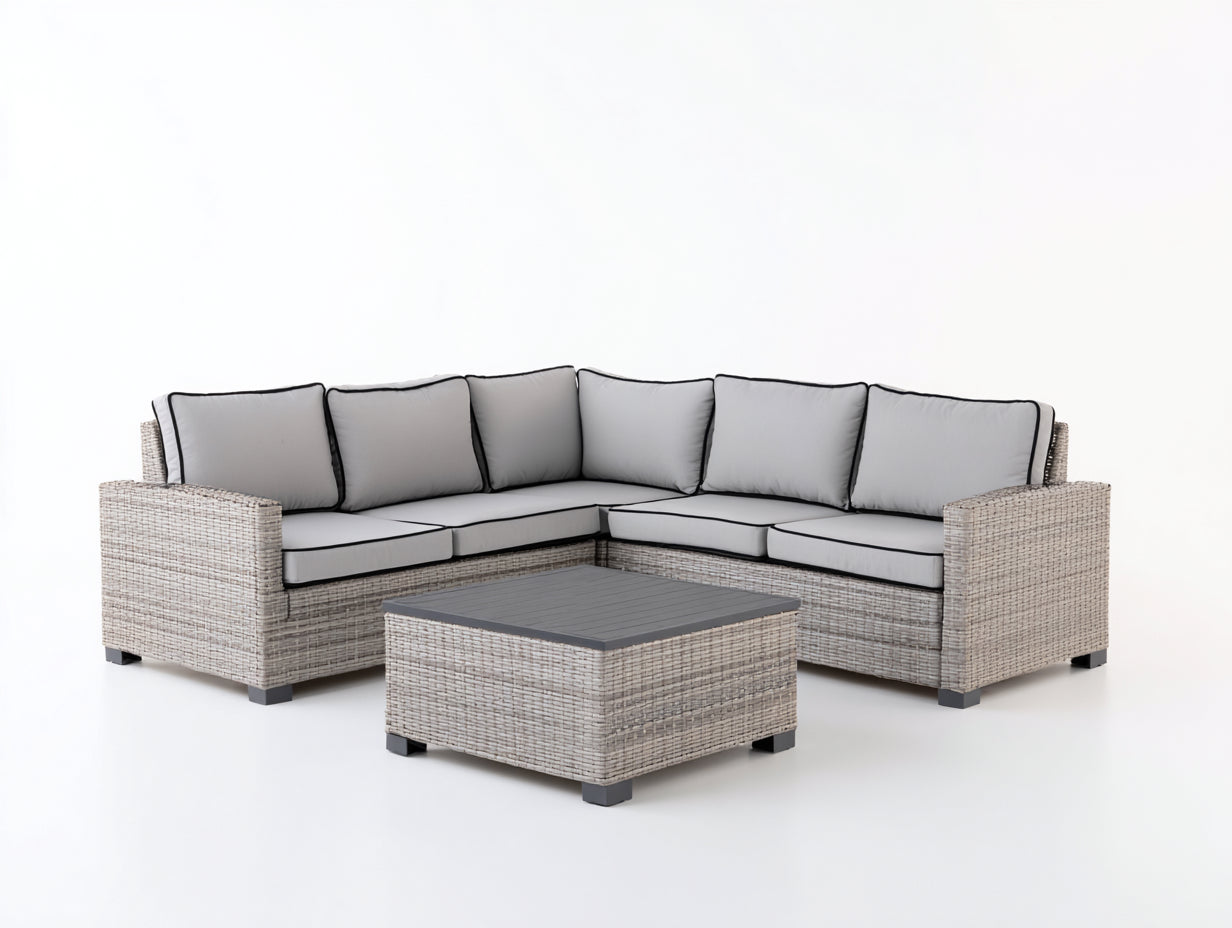 Canapé de jardin - Résine tressée - 210 x 210 x 67 cm - Gris clair-Noir - Moderne