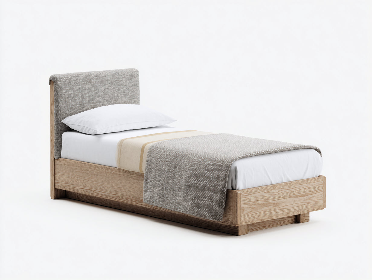 Lit simple-bois-tissu-204x98x96 cm-naturel-gris clair-style scandinave