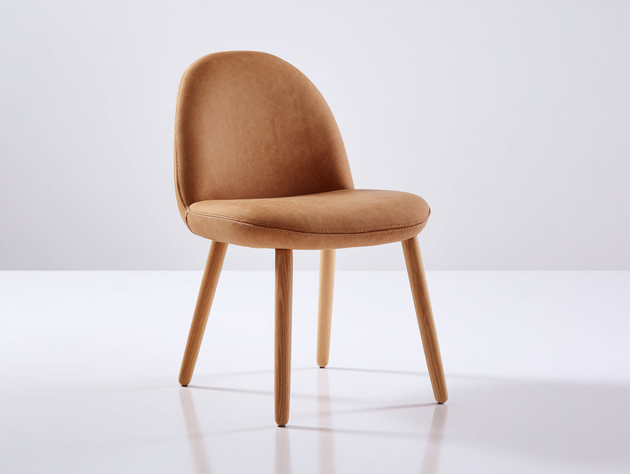 Chaise de salle à manger - Similicuir-Bois - 52x56x82 cm - Camel-Bois naturel - Moderne