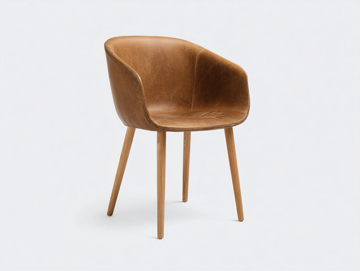 Chaise de salle à manger - Similicuir-Bois - 58x57x83 cm - Cognac-Bois naturel - Contemporain