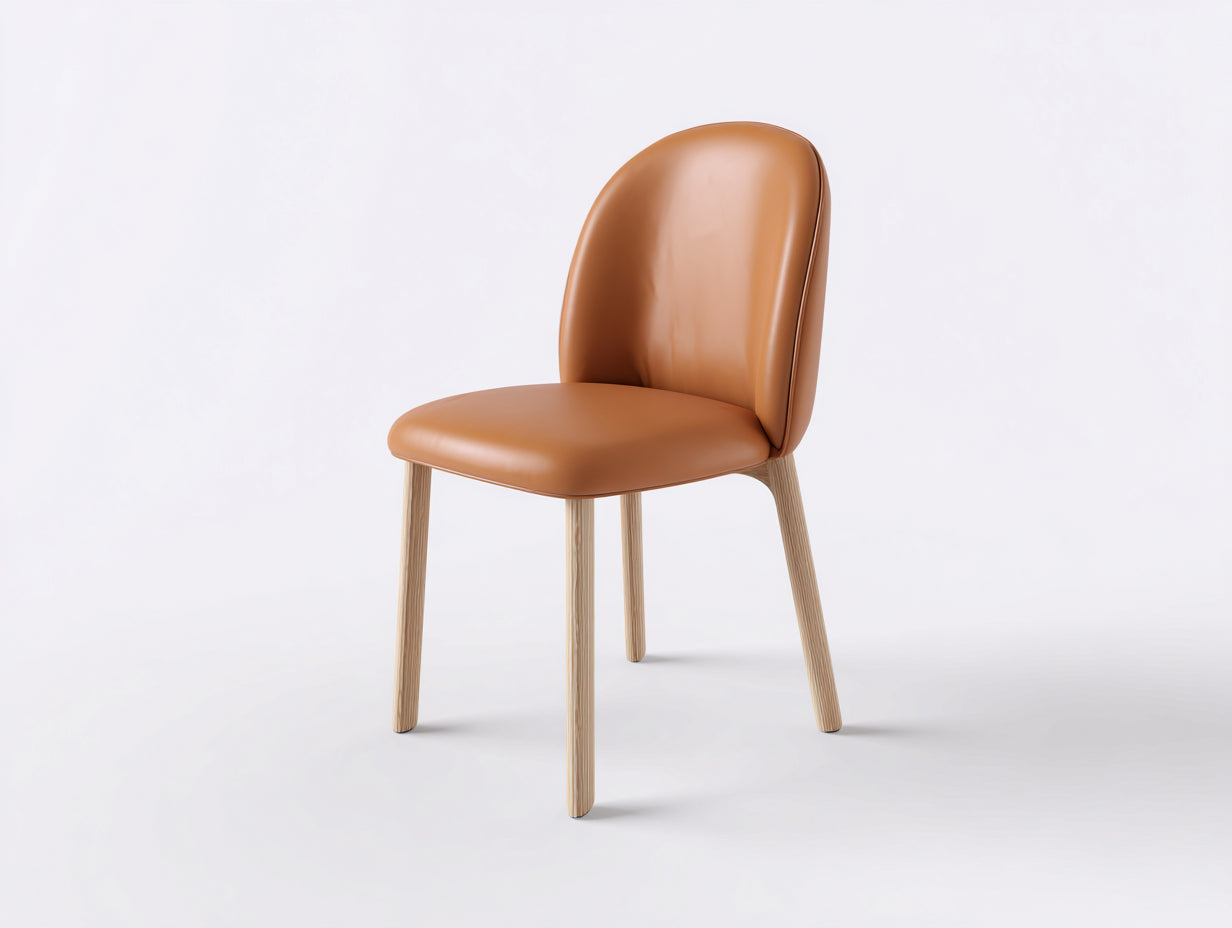 Chaise de salle à manger - Similicuir-Bois - 51x55x84 cm - Cognac-Bois clair - Contemporain