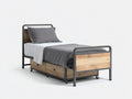 Lit simple-métal-bois-205x98x100 cm-gris foncé-naturel-style industriel avec rangement