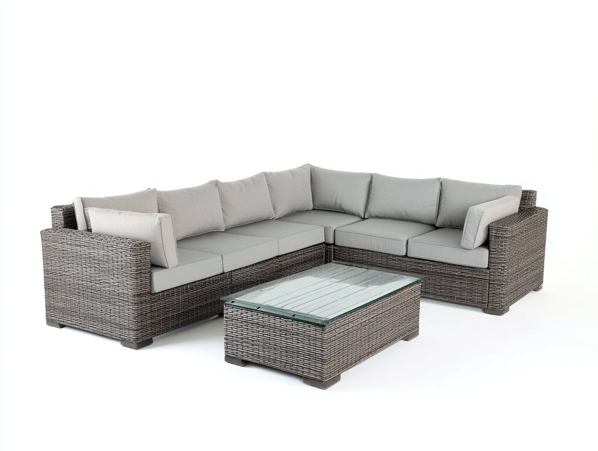 Canapé de jardin - Résine tressée-Verre - 245 x 190 x 68 cm - Gris clair-Gris foncé - Moderne